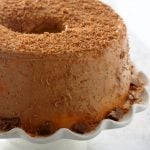 Close up shot of Chiffon cake with mocha glaze.