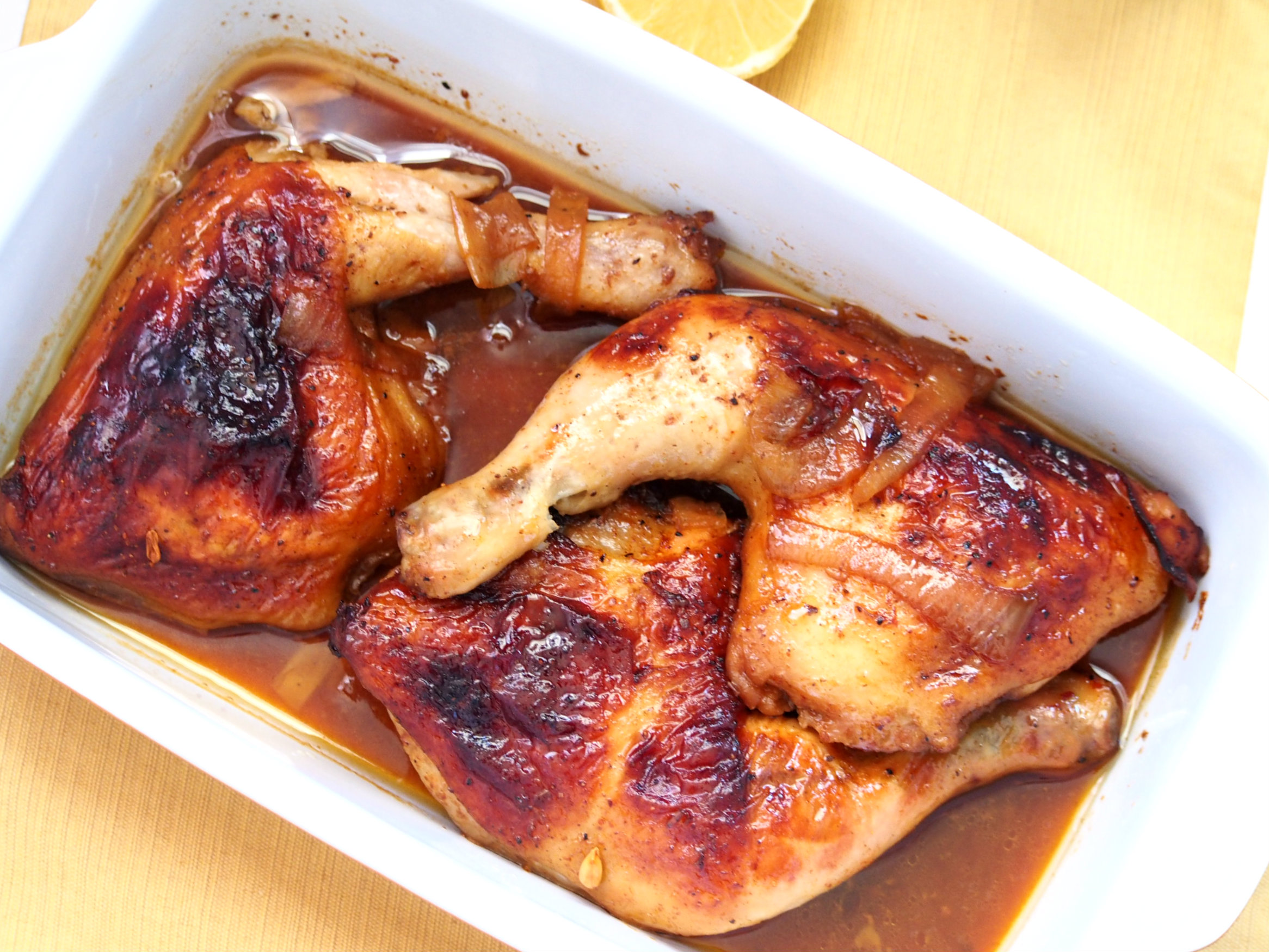 Juicy Chicken pieces with delicious, flavorful sauce, this Five Ingredient Lemon BBQ Chicken is your new go-to dinner recipe on a weekday.