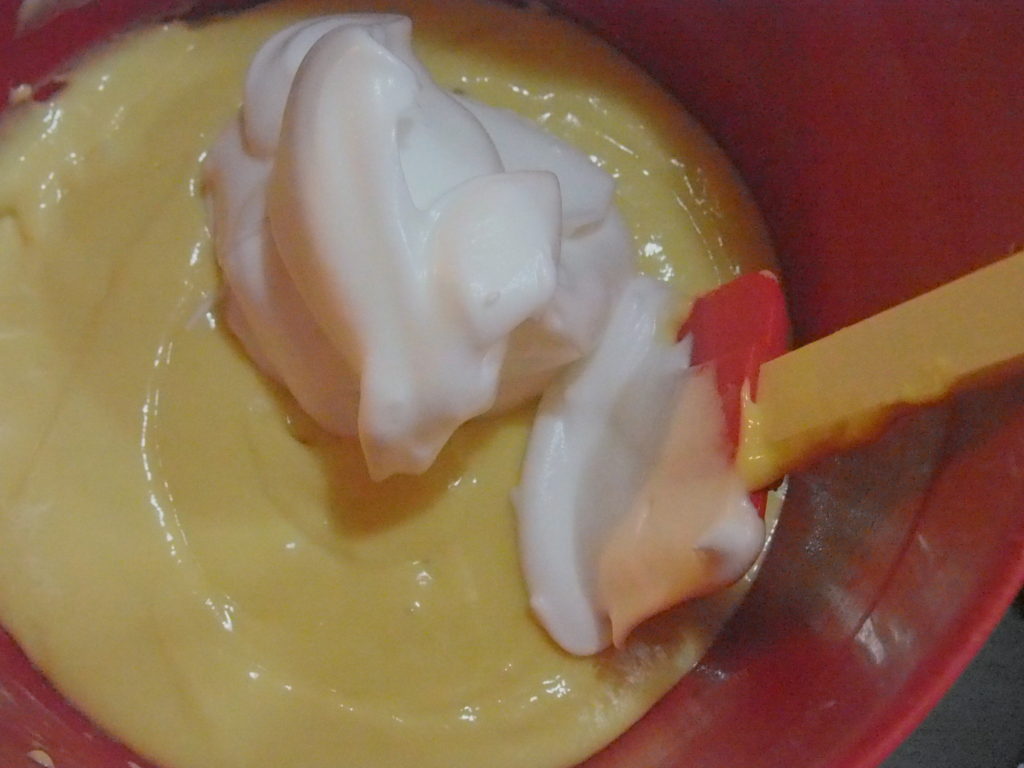 folding egg whites in pineapple chiffon cake