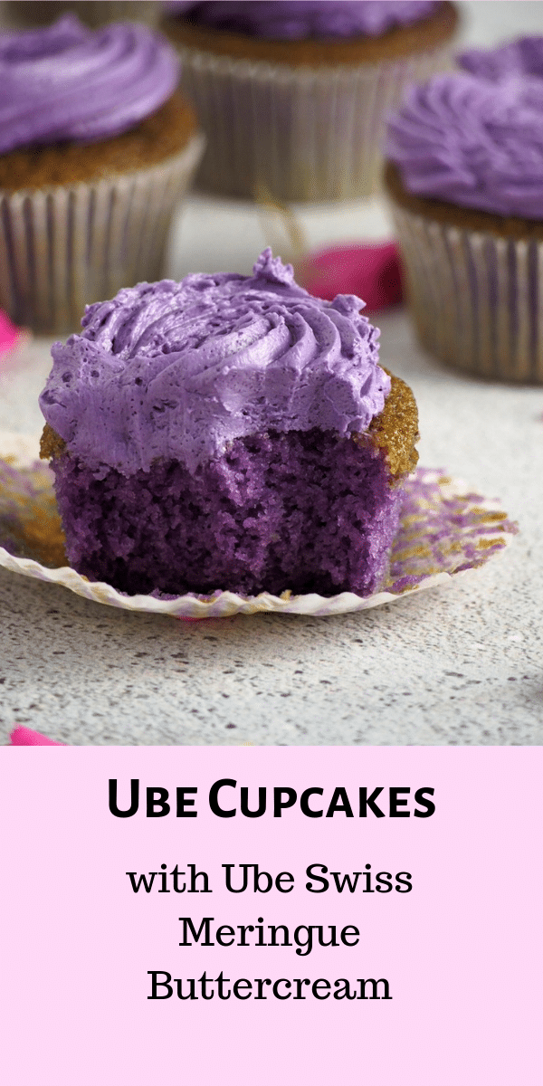 These ube cupcakes have delicate, moist crumbs infused with ube flavor. The ube swiss meringue buttercream is a perfect icing to match the softness of the light ube cake. #ubecake #ubecupcakes #purpleyam