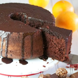 A fluffy and soft chocolate chiffon cake that is made even more special with orange chocolate glaze. This elegant chiffon will be loved for its pure decadence and simplicity.
