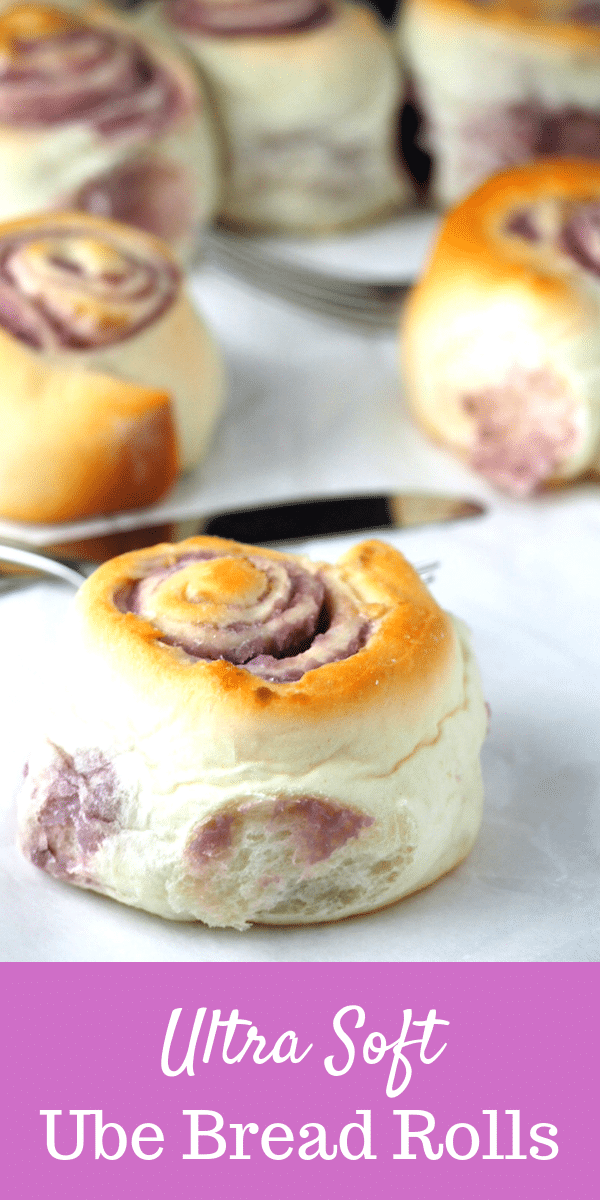 These are Ultra Soft Ube Bread Rolls- soft bread filled with a creamy purple yam filling. Really good! #ube #purpleyam #FilipinoDesserts #AsianBread | Woman Scribbles