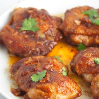Soy Mustard Chicken are fried pieces of chicken thighs smothered in a sweet, salty and tangy sauce.