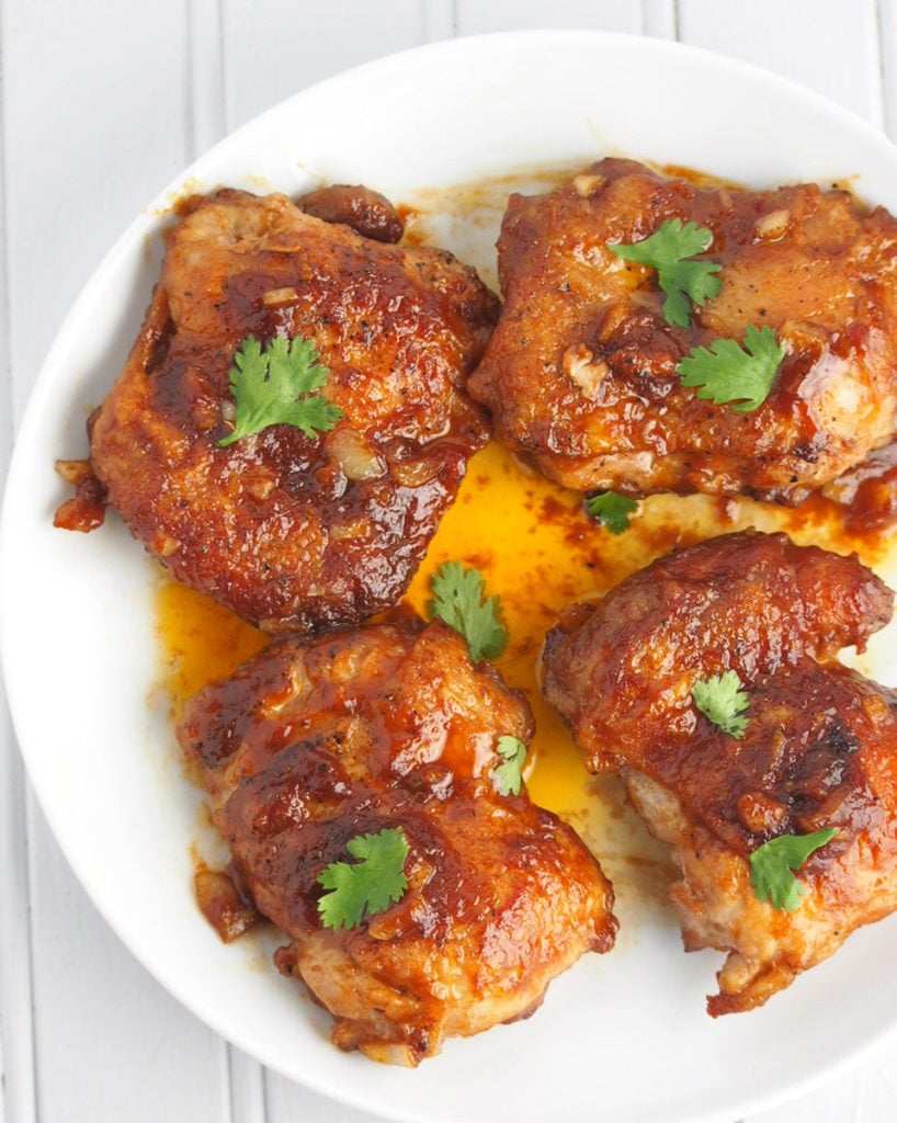 Soy mustard chicken are fried pieces of chicken thighs smothered in a rich, sweet and salty sauce.