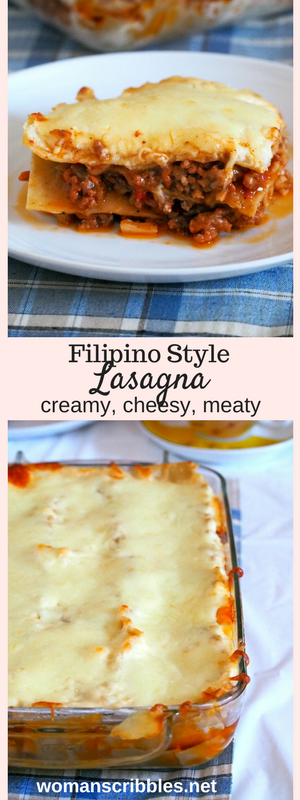 Filipino Style Lasagna is sweet, cheesy and creamy. It is a rich lasagna pasta made with saucy ground beef meat sauce layered with a creamy bechamel sauce and finally topped with lots of mozzarella cheese.