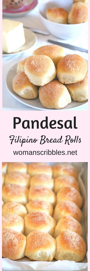 Try these pandesal recipe, Filipino version of bread rolls that are slightly sweet, soft and dusted lightly with bread crumbs and then baked to perfect golden brown.