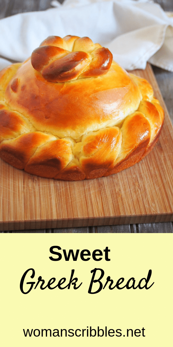 This Greek bread is mildly sweet and is rich in egg and butter, making it almost like a brioche without the complex preparation. #GreekBread #Easterbread #Braidedbread