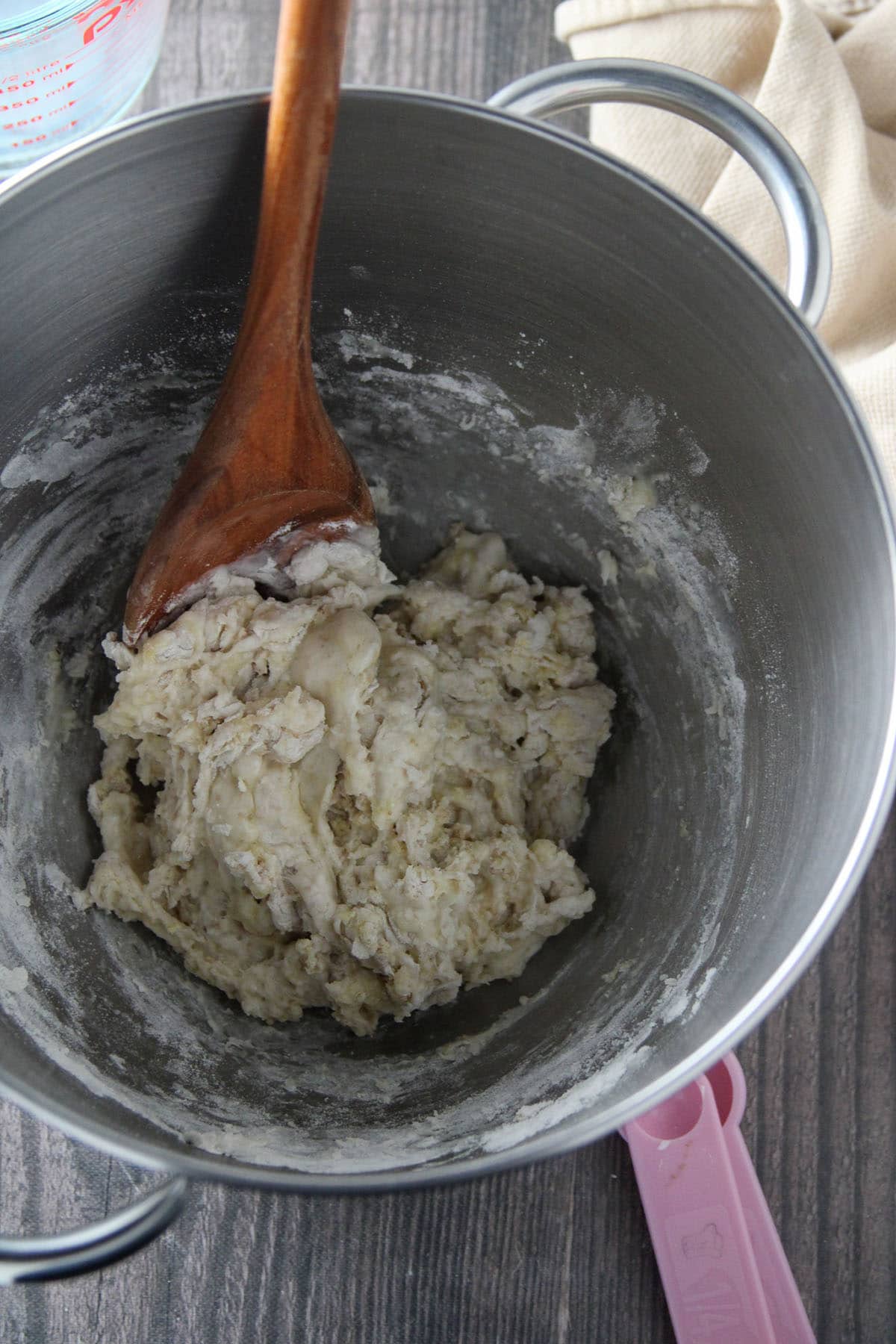 Mixing the sponge ingredients for the ensaymada.