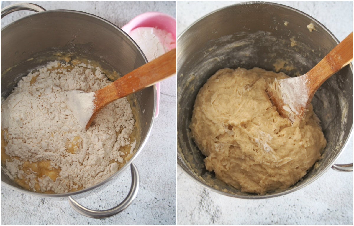 Mixing the dough of Hawaiian Rolls.