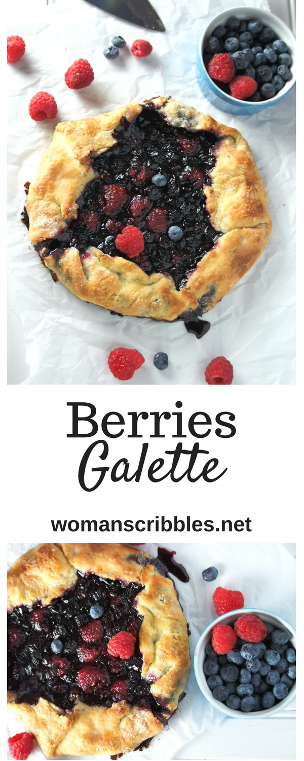 Juicy sweet berries are nestled in a crisp cornmeal crust in this simple mixed berries galette. Top this with vanilla ice cream and you are in for a sweet, lightly tart and crisp pastry treat!
