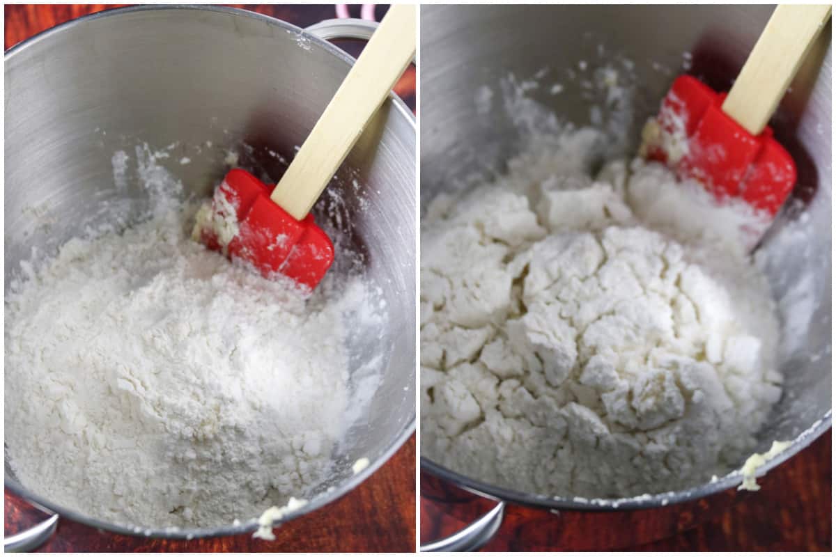 The sponge, before and after proving the yeast( cracks are visible on the flour surface).