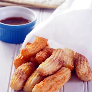 Churros are deep fried, crunchy and cinnamon sugar crusted dough that are perfect for munching anytime. Dipped in chocolate sauce while warm and fresh, these little snacks bring serious delight and satisfaction.