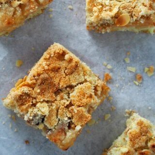 Top angle view of apple streusel coffee cake slices.