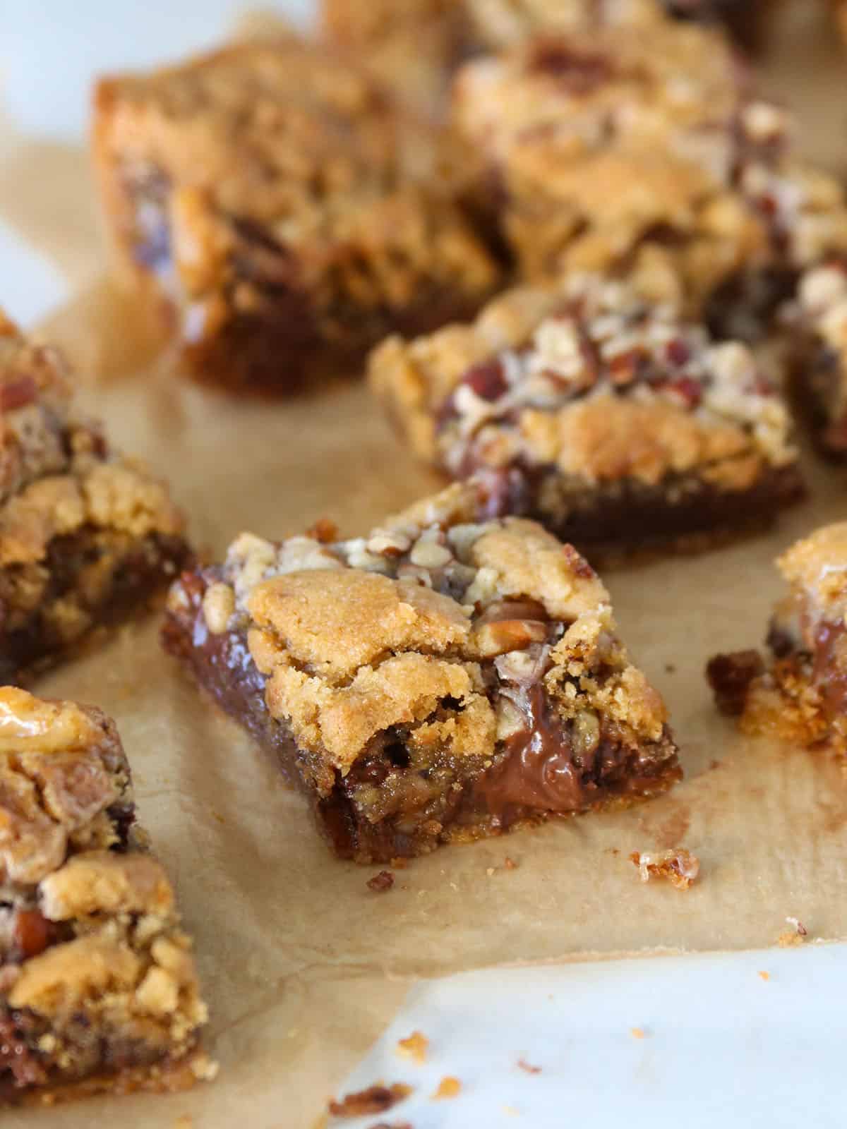 Cookie bars on a parchment paper.