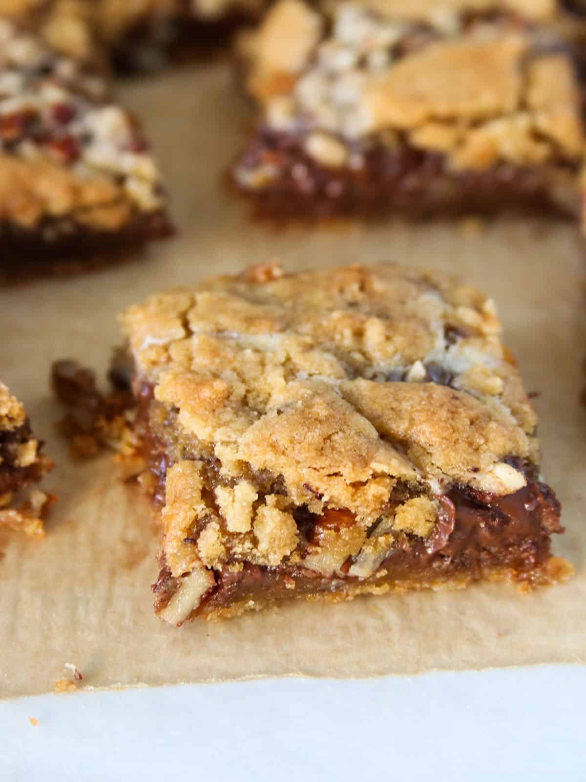 Close up of a Nutella and condensed Milk Cookie Bar.