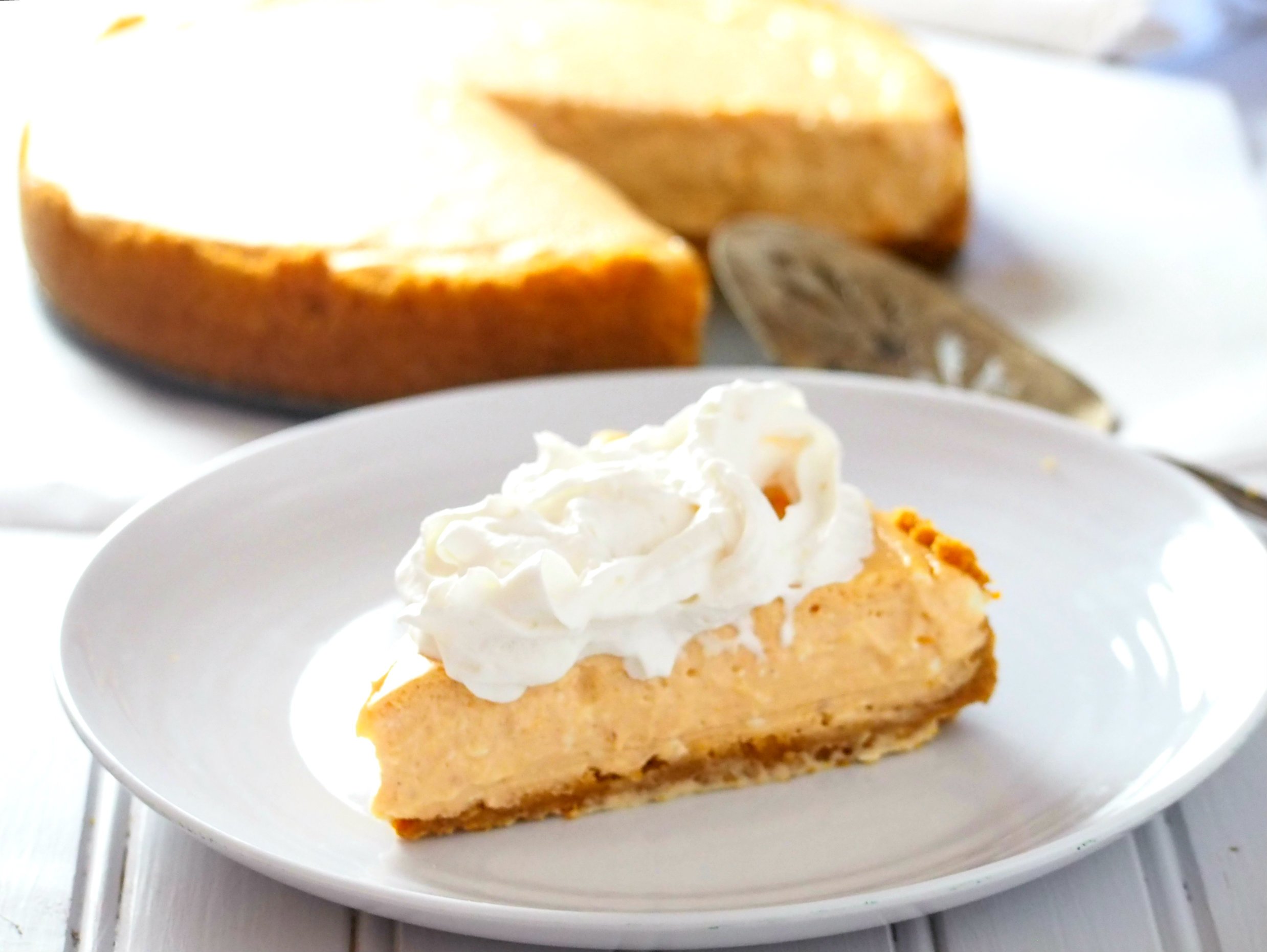 This Pumpkin Cheesecake is a simple recipe that produces a lightly indulgent cheesecake. It has just the right amount of pumpkin flavor that blends beautifully with the rich cream cheese.