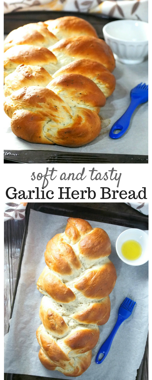 Garlic Herb Bread is a tasty braided loaf that is infused with herbs and full of savory garlic flavor. Serve this as a side along with your meal or alone as a filling snack.
