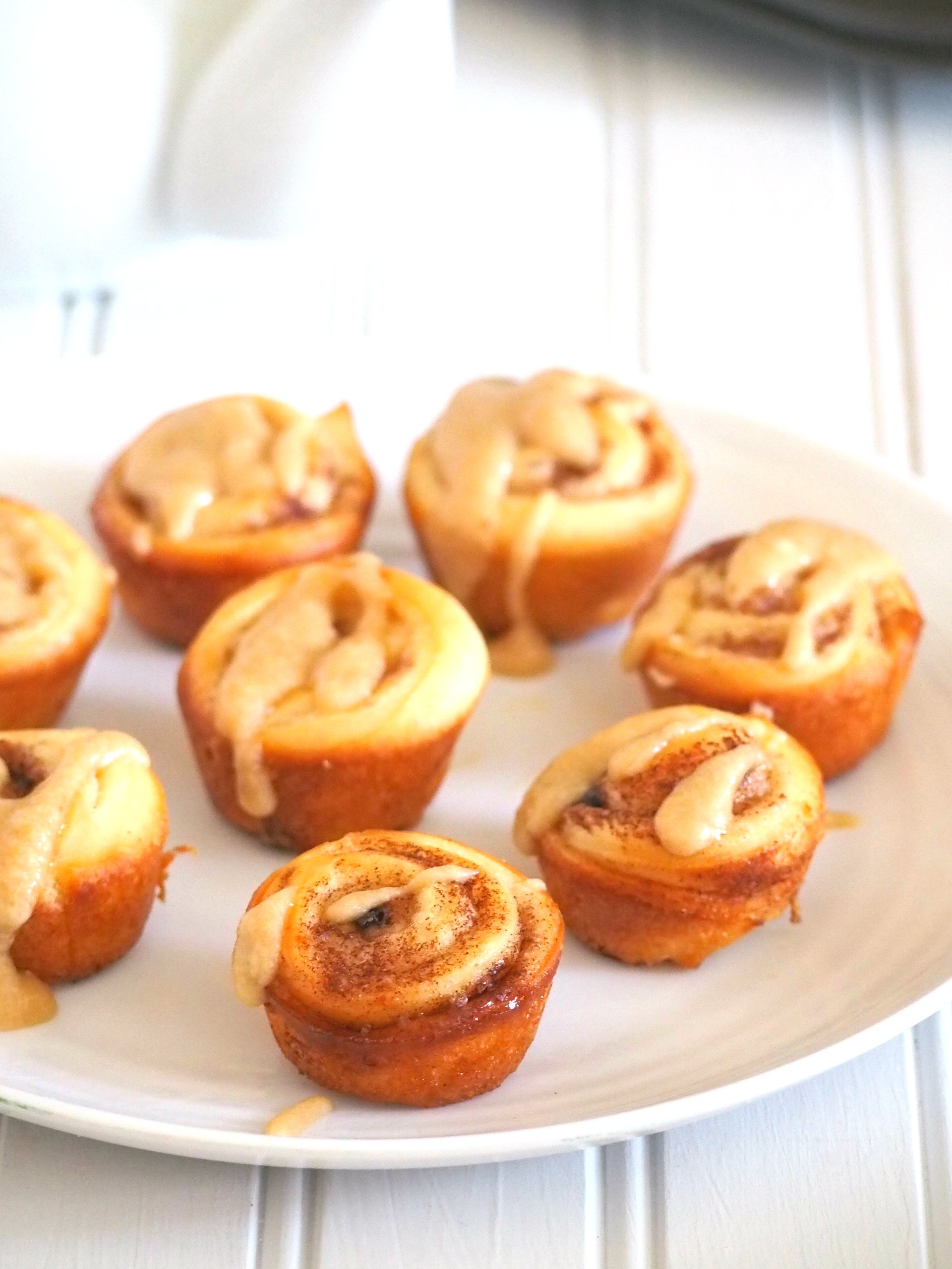 You will love these mini cinnamon rolls, glazed with a coffee icing,closer shot.
