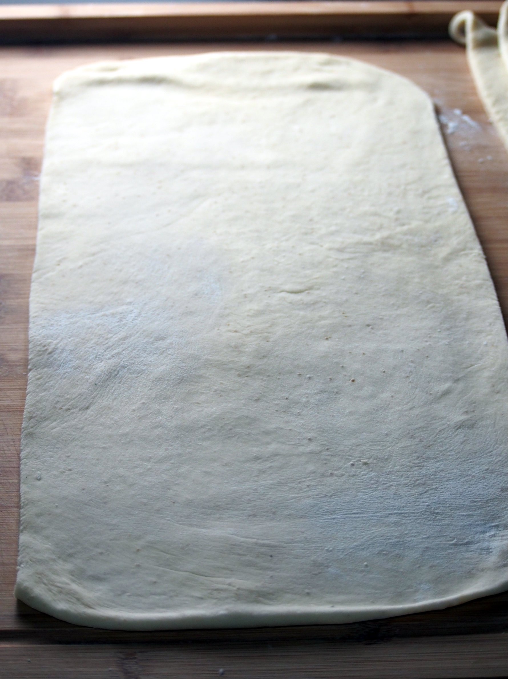 The dough is rolled into a rectangle.