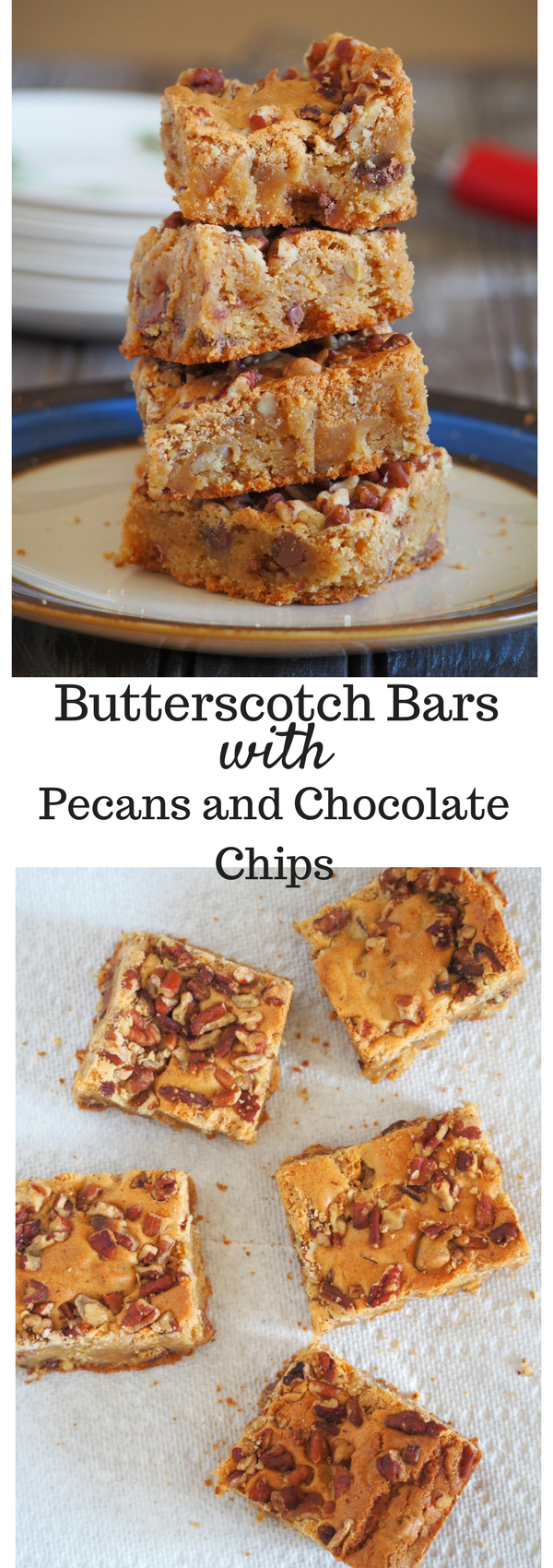 Bake this chewy Butterscotch Bars with Pecans and Chocolate Chips and you will have delightful treats to munch on any time of day. With the nuts to add some crunch and the chocolate chips to add flavor, these treats have it all in the bag!