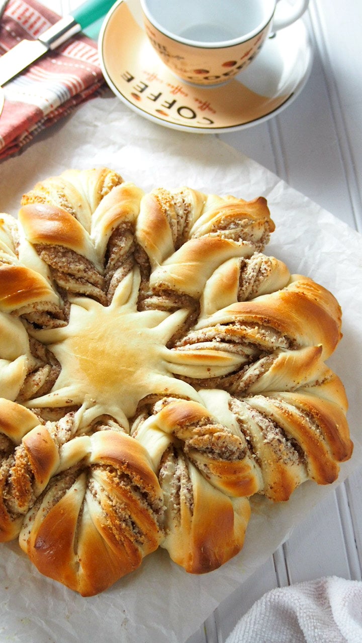Almond Star Bread is a stunning piece of soft, tasty bread filled with sweet almond paste filling. This start shaped bread is a grand piece but it will be gone pretty fast!