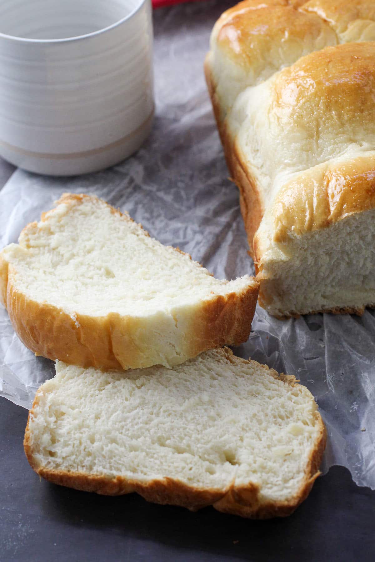 Milk bread loaf slices.