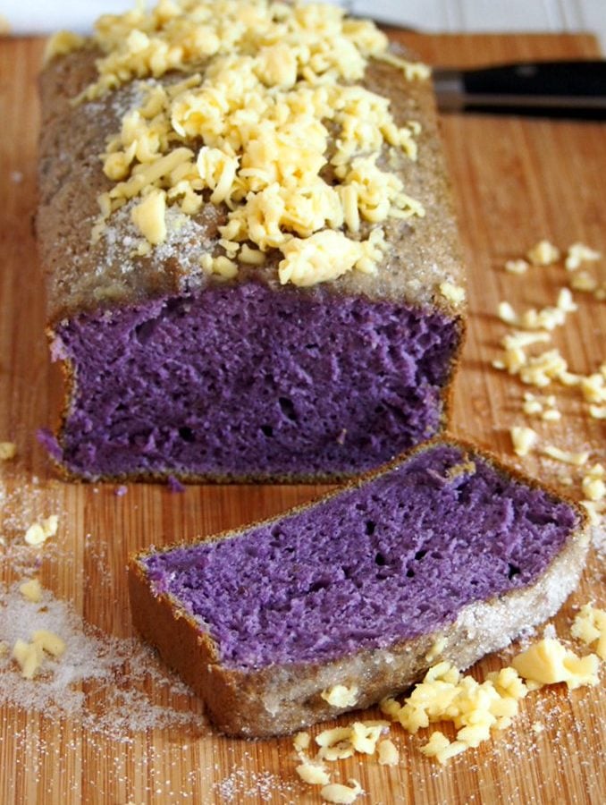 Ube Taisan is a plain and simple version of an ube cake but it is definitely a delightful treat on its own. Topped with grated cheese and sugar, every slice of this is heaven!