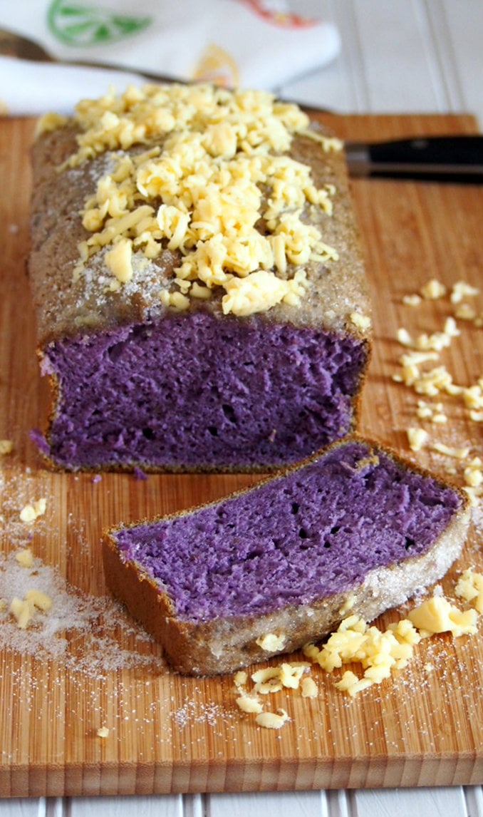Ube Taisan is a plain and simple version of an ube cake but it is definitely a delightful treat on its own. Topped with grated cheese and sugar, every slice of this is heaven!