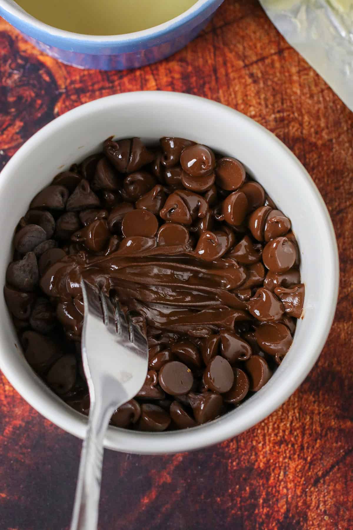 The melted chocolate chips right out of the microwave.