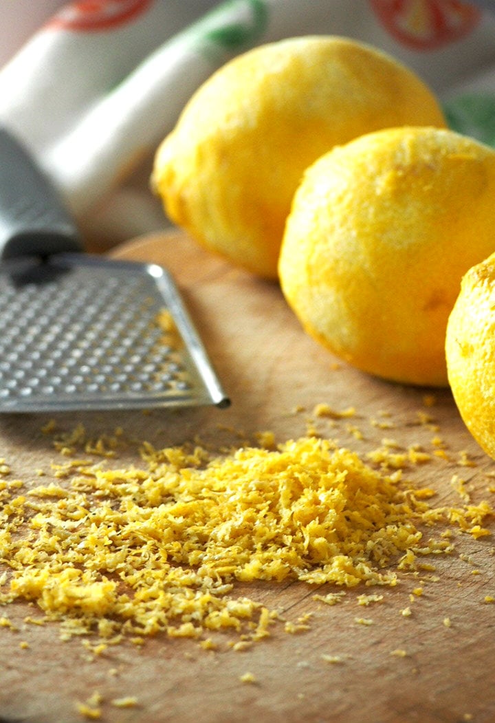 Lemon zests all grated for the making of lemon cake.