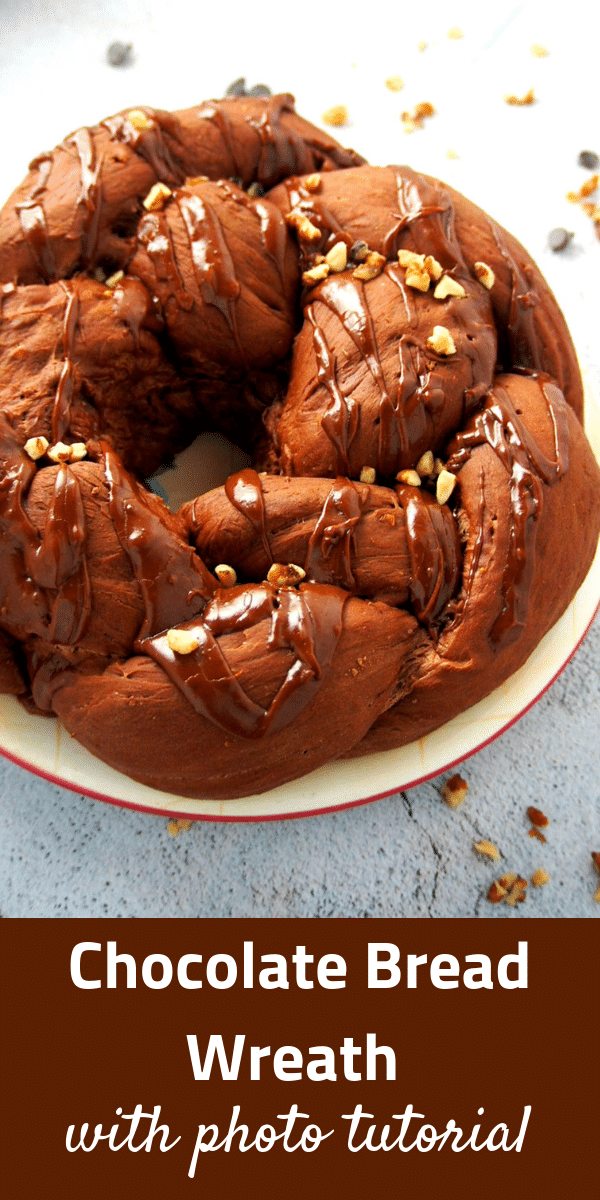 This is an ultimate chocolate bread! This Chocolate Bread Wreath is topped with crunchy almonds then drizzled with a rich chocolate glaze. #chocolatebread #chocolatedough #Braidedbread | Woman Scribbles