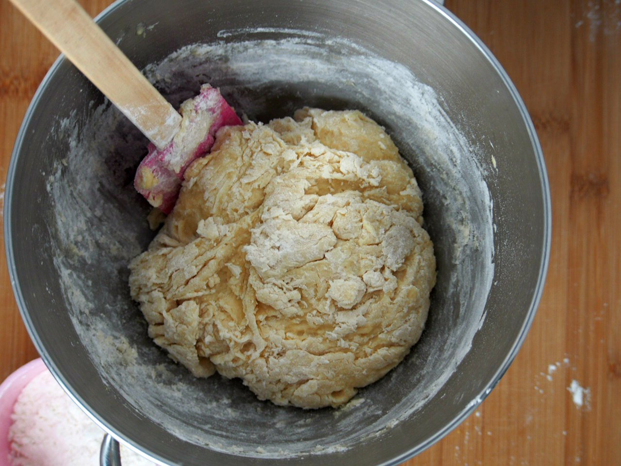 The dough of Pineapple buns in a mixing bowl.