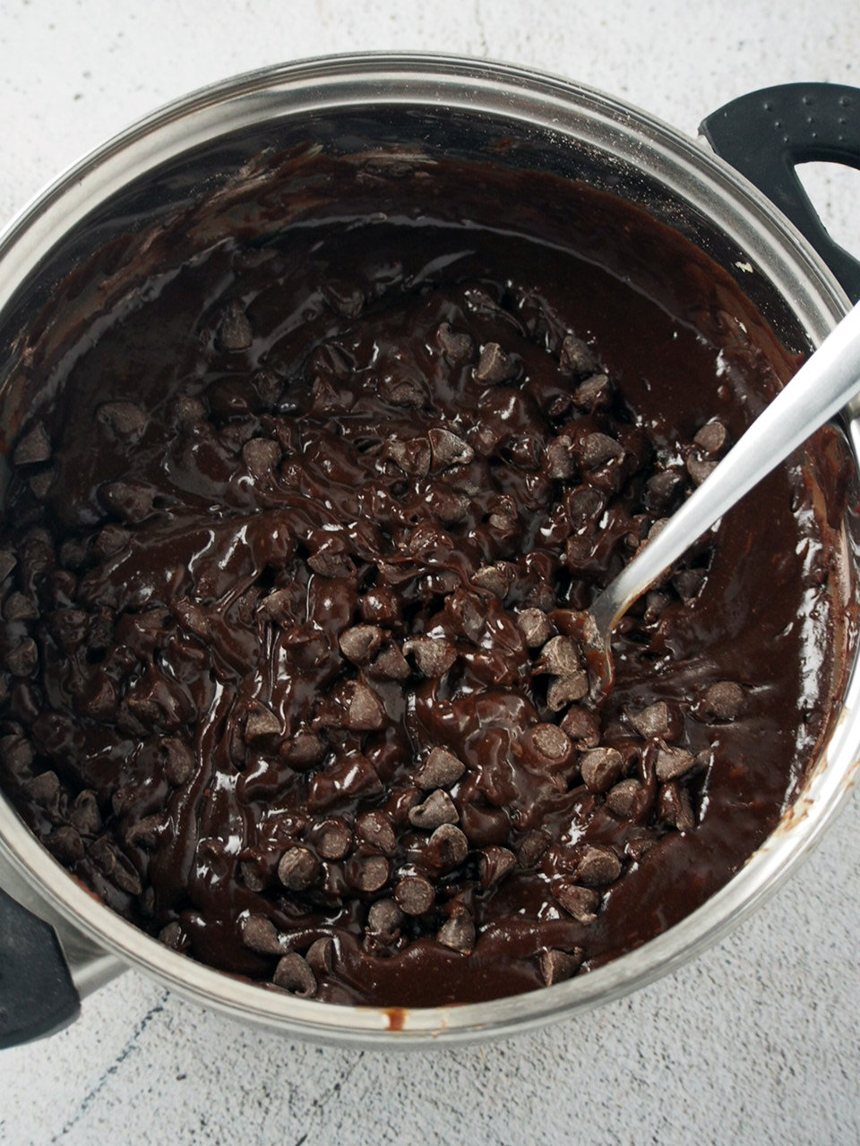 Mixing the brownie cookies batter.