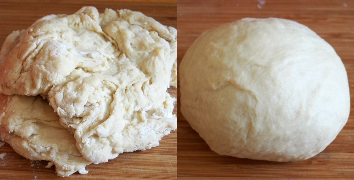 The dough for ube loaf bread before and after kneading.