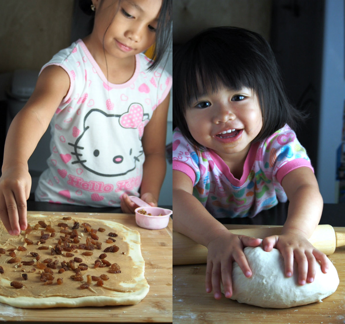 2 little girls helping to bake.