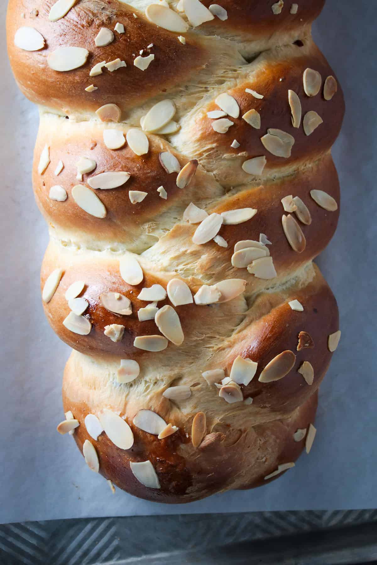 Top shot of Tsoureki Greek Bread.