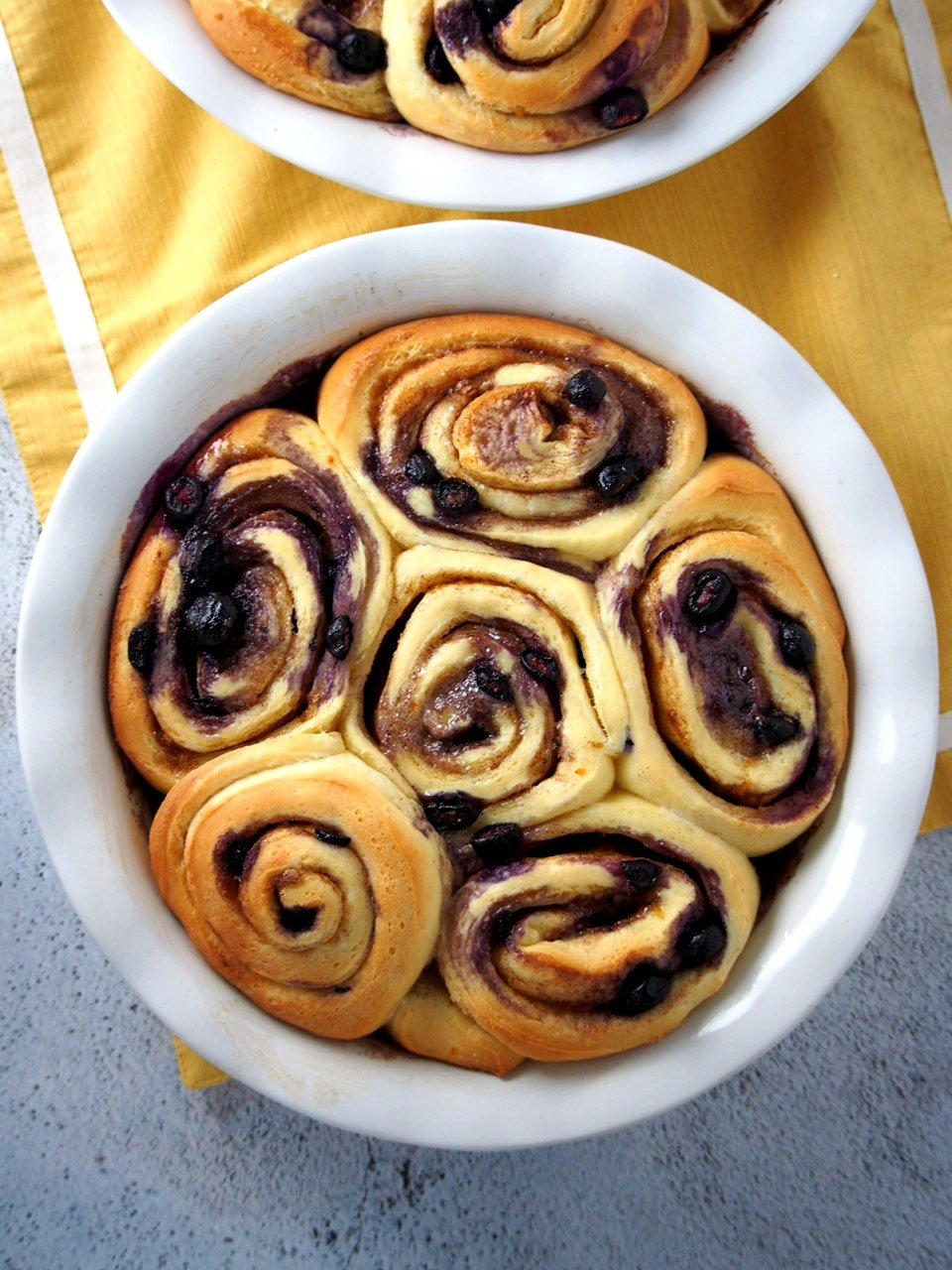 Freshly baked blueberry cinnamon rolls without the lemon glaze.