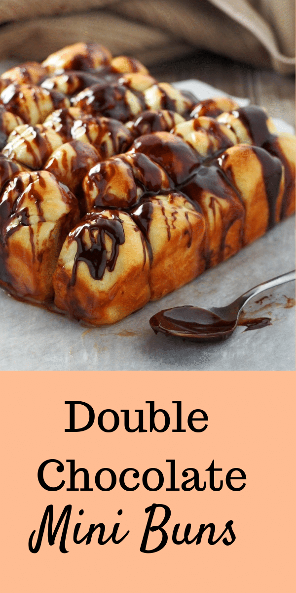 Super soft little bites of bread drizzled with melted chocolate. You will love these Mini Double Chocolate Buns as you pop one after another in your mouth. #chocolatebuns #minibuns #sweetbuns
