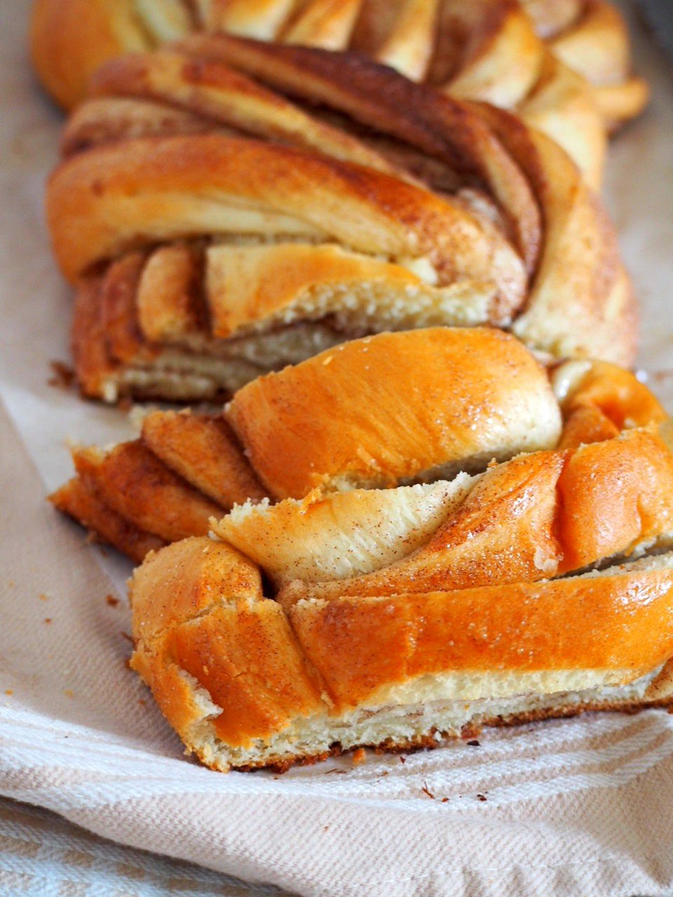 Close up shot of Cinnamon Roll Bread Loaf slices.