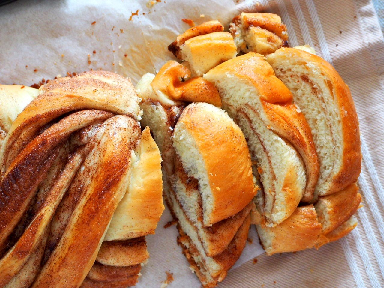 Close up of Cinnamon Roll Bread loaf slices.