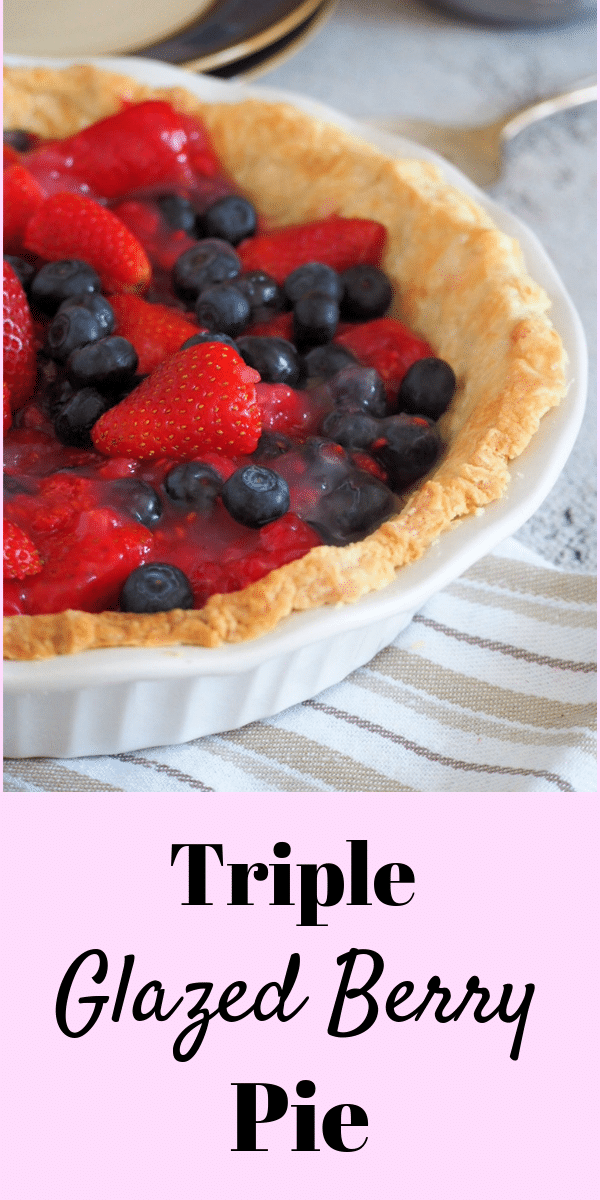 This Glazed Triple Berry Pie is a delightful mixture of juicy berries, sweetened with fruit glaze and nestled in a buttery crisp pie crust. #berries #berrypie #TripleberryPie