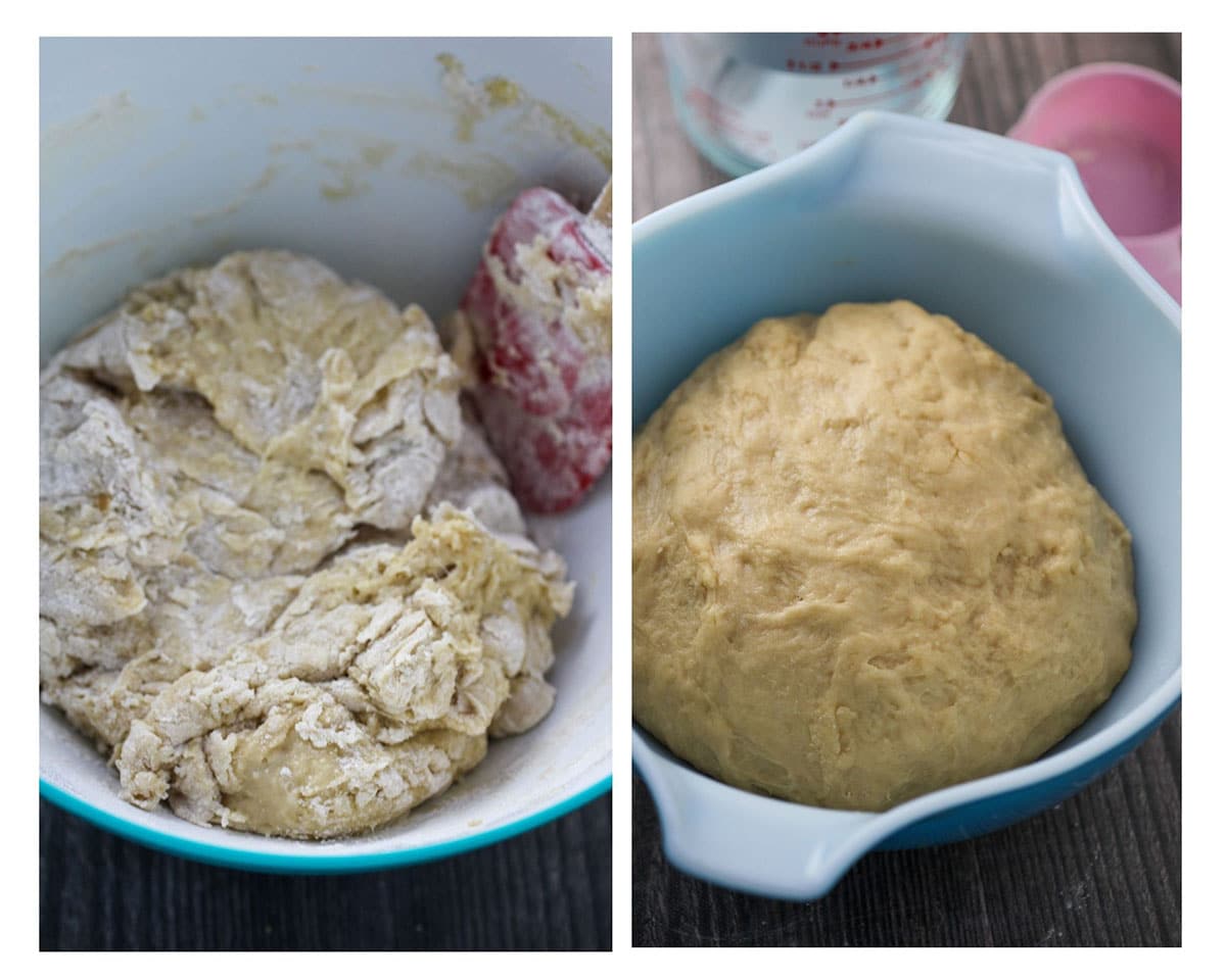 The dough before (left) and after (right) kneading.
