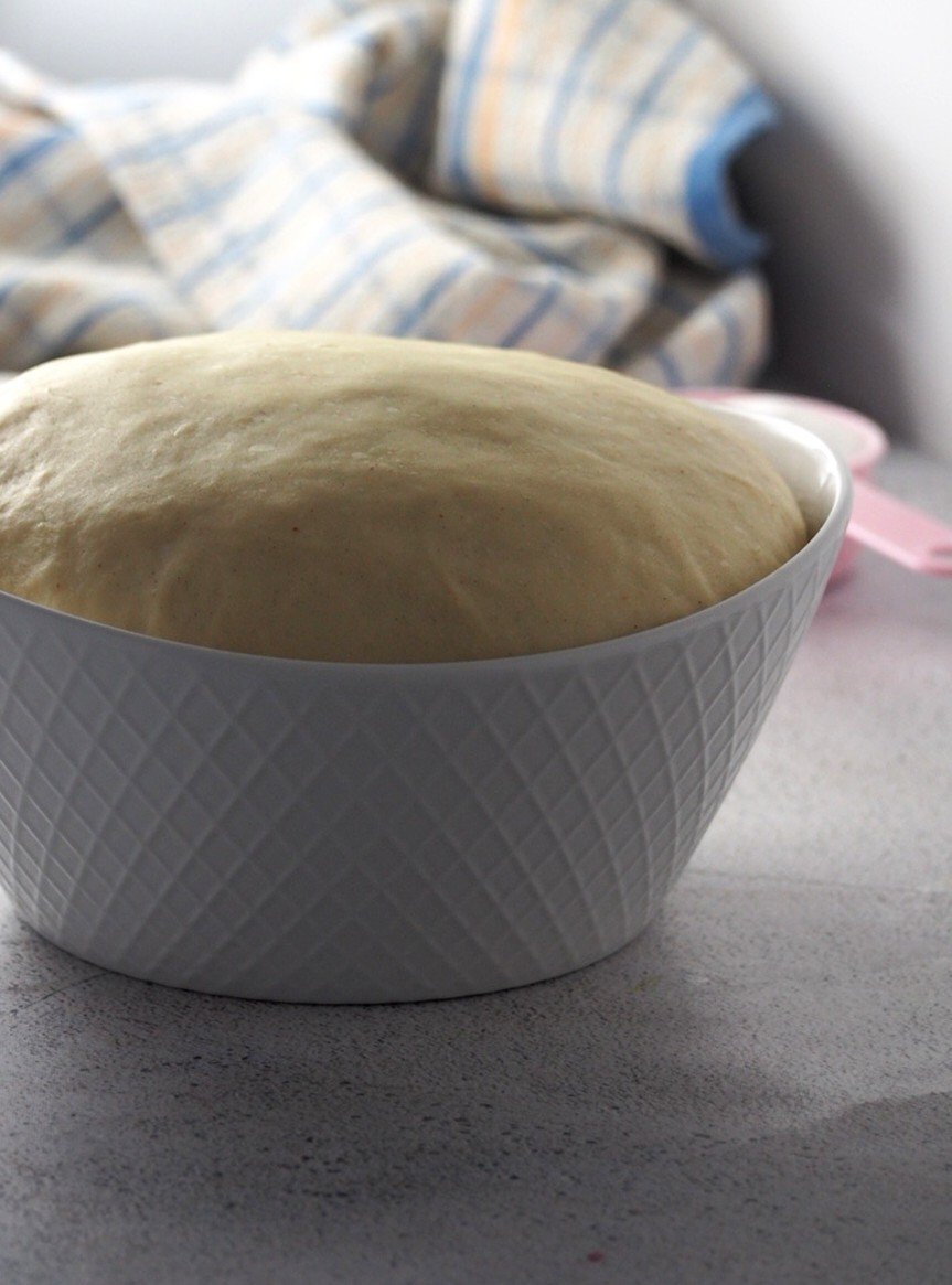 The risen dough of Finnish Blueberry buns.