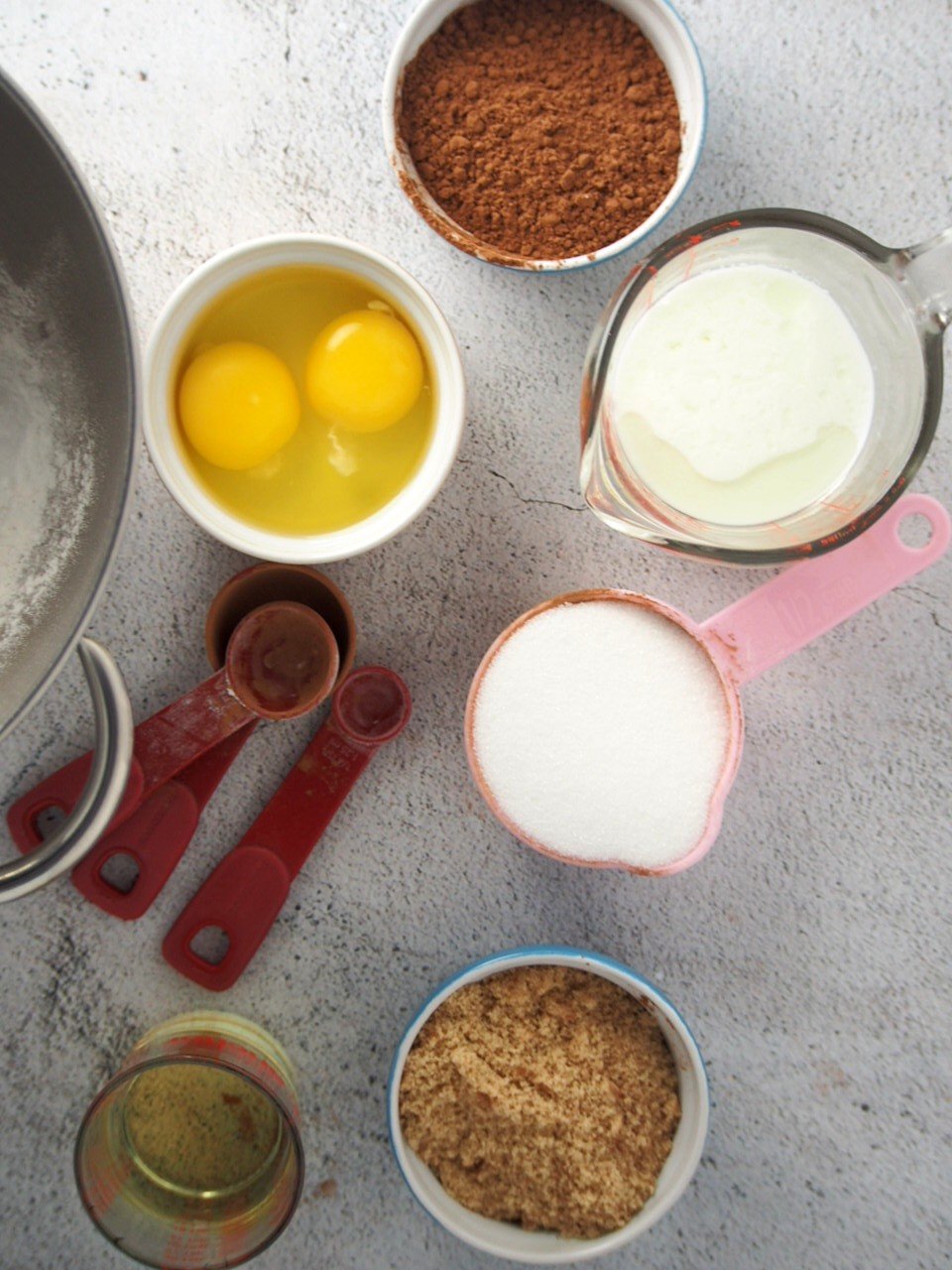Ingredients for the chocolate cupcakes.