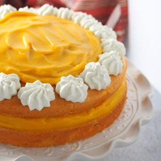 Close up shot of mango cream cake.