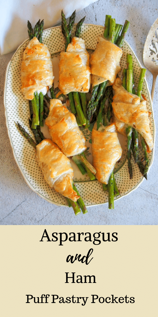 These Asparagus and Ham Puff Pastry Pockets are a quick appetizer or meal to pull together. Satisfying, tasty, filling, and easy to make. #asparagusAppetizer #puffPastryAppetizers #puffpastry