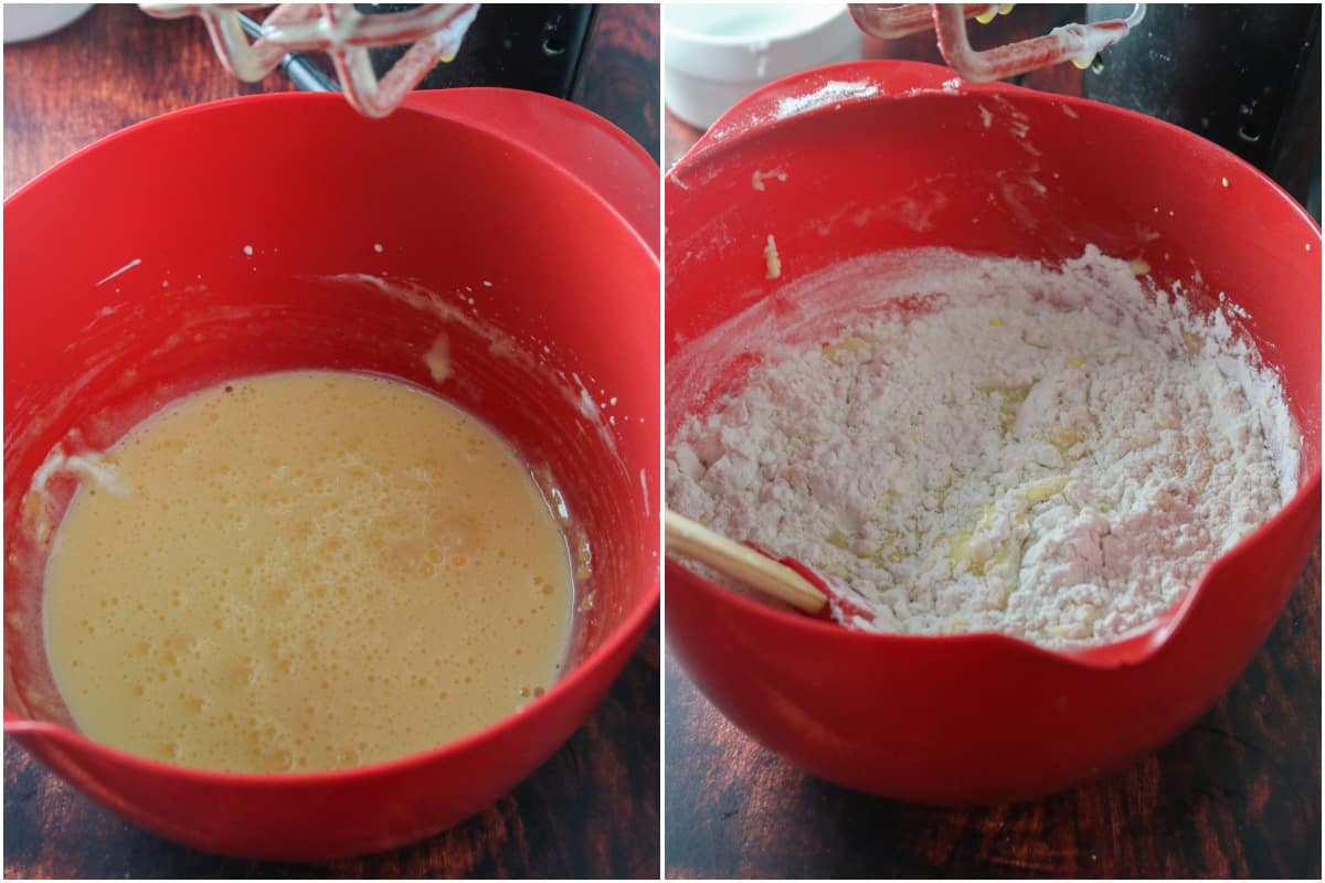 Mixing the yolk batter for the cheese chiffon cake.
