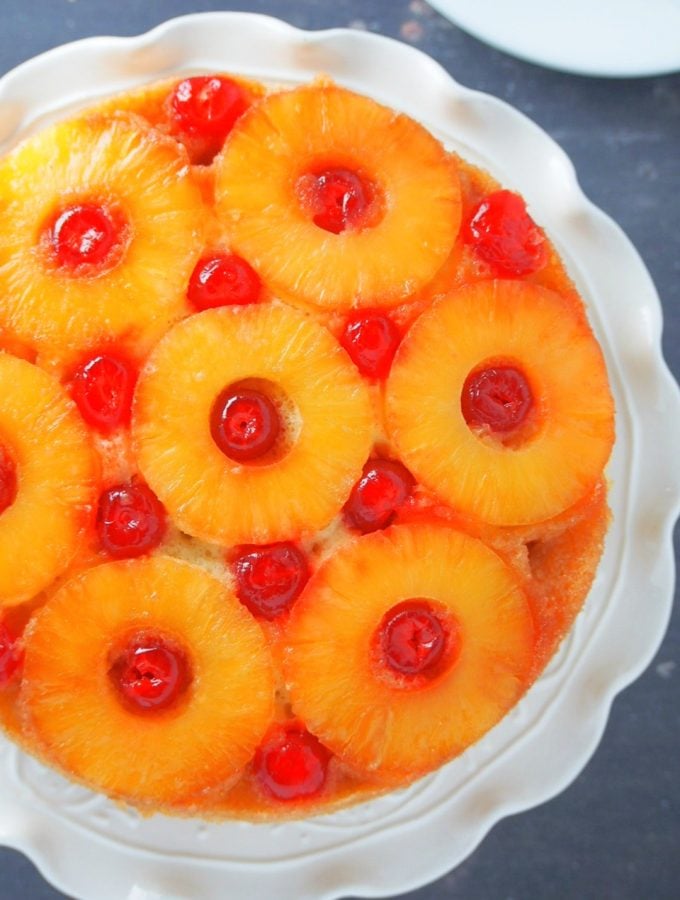 Top view shot of Pineapple Upside Down Cake.