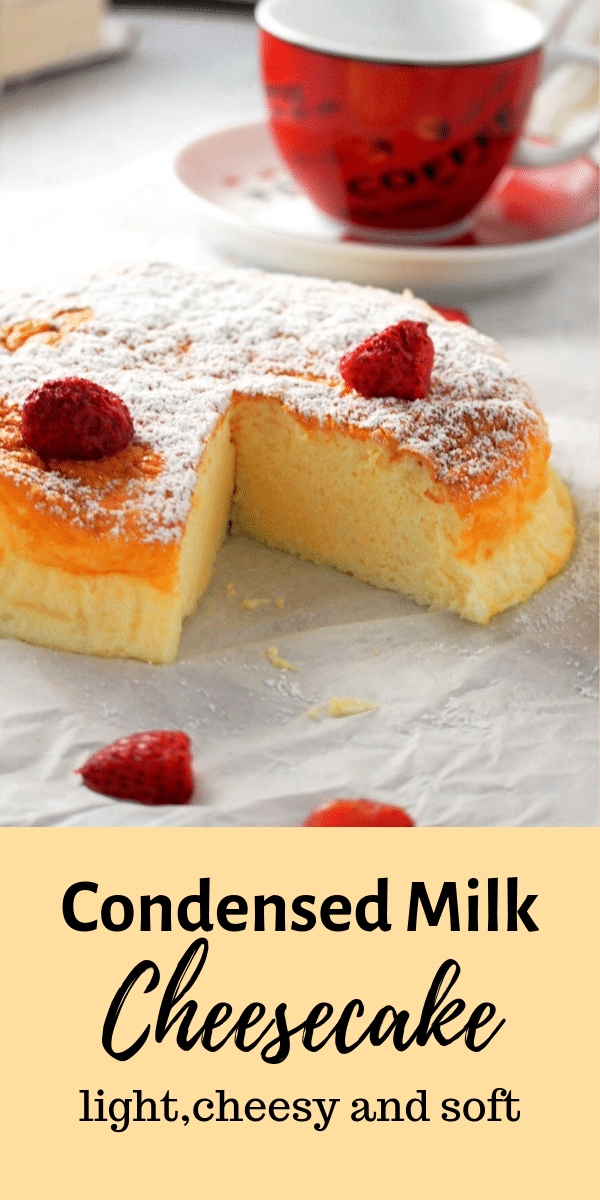 If you want a cheesecake that is light and creamy with just the right level of indulgence, try this condensed milk cheesecake and be delighted by its soft and delicate texture. #condensedmilk #condensedmilkcheesecake #japanesecheesecake