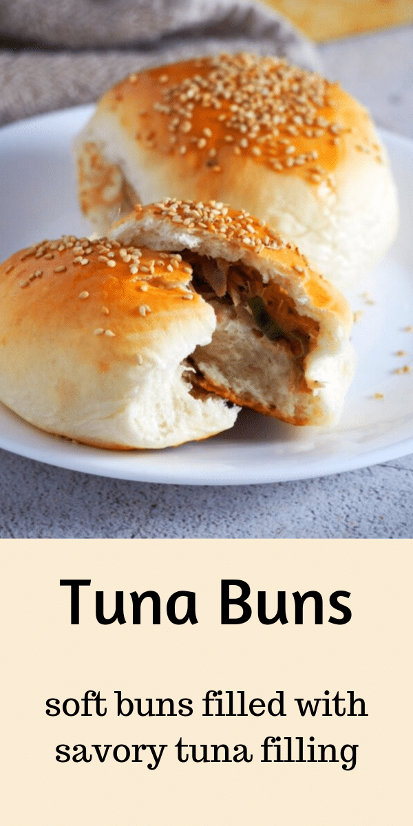 These Tuna Buns are perfect for quick lunches, snacks or picnic food. You will love the savory tuna filling nestled inside soft bread with sesame seeds as a tasty garnish. #tuna #savorybread #bread